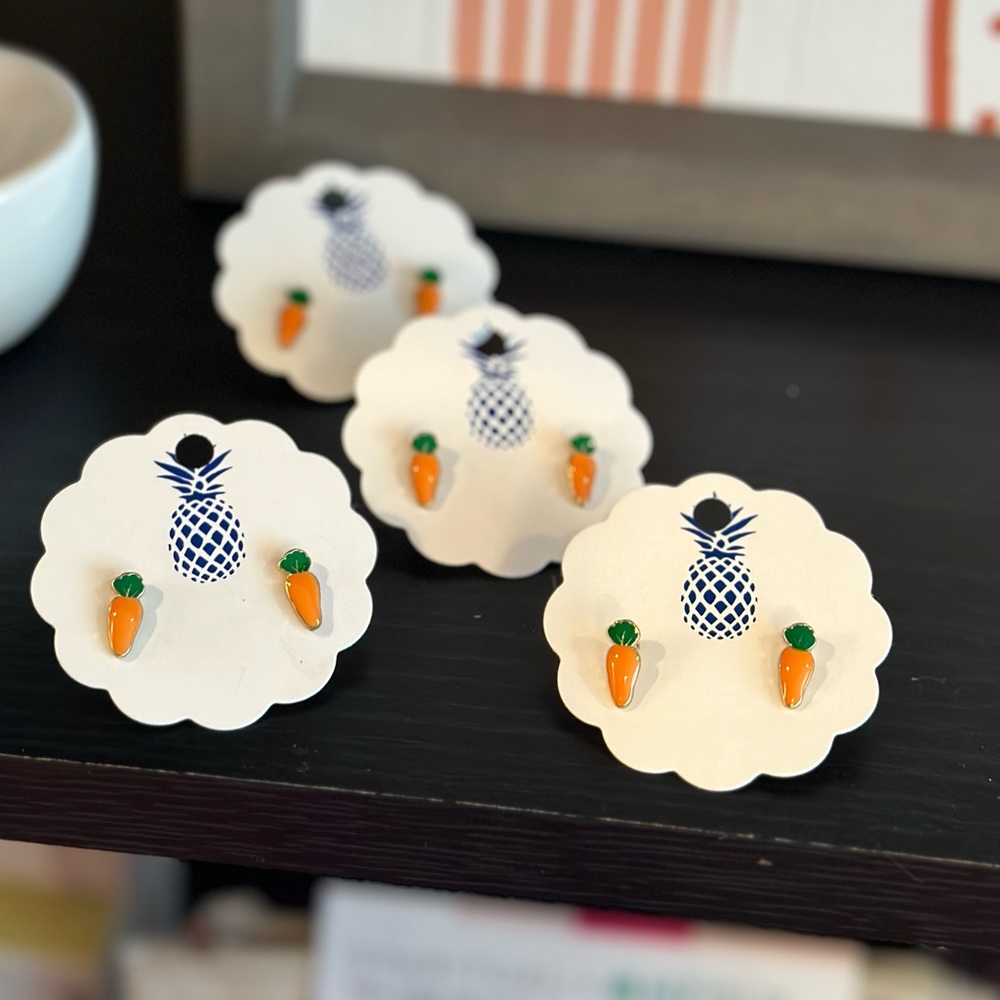 Prep Obsessed Carrot Enamel Stud Earrings , Set of 1